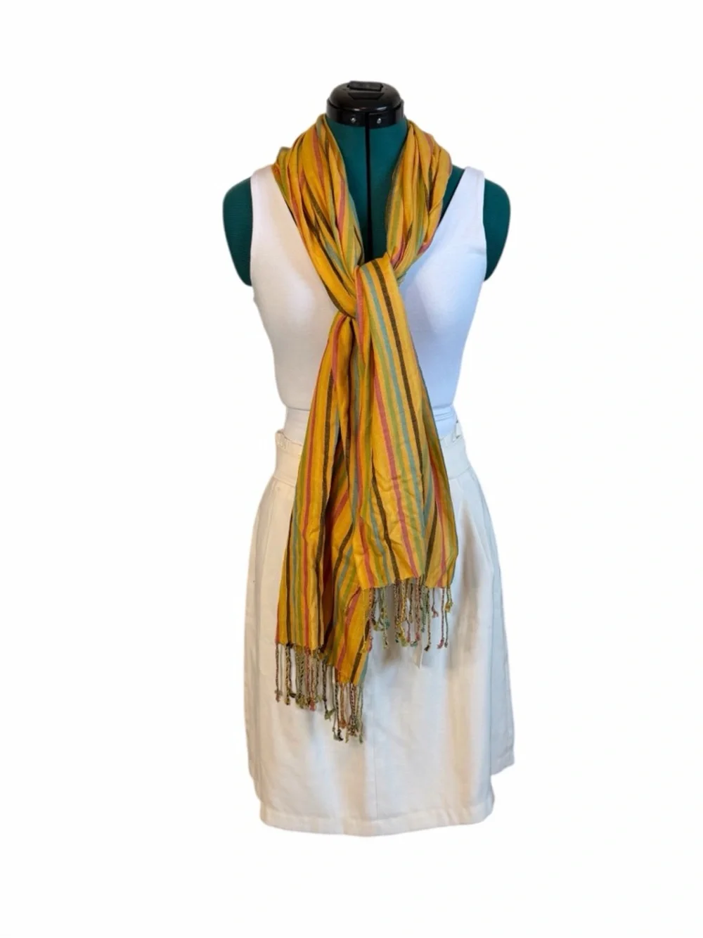 2/$30 Codello Striped Yellow Fringe Women's Scarf - Lightweight Summer Wrap